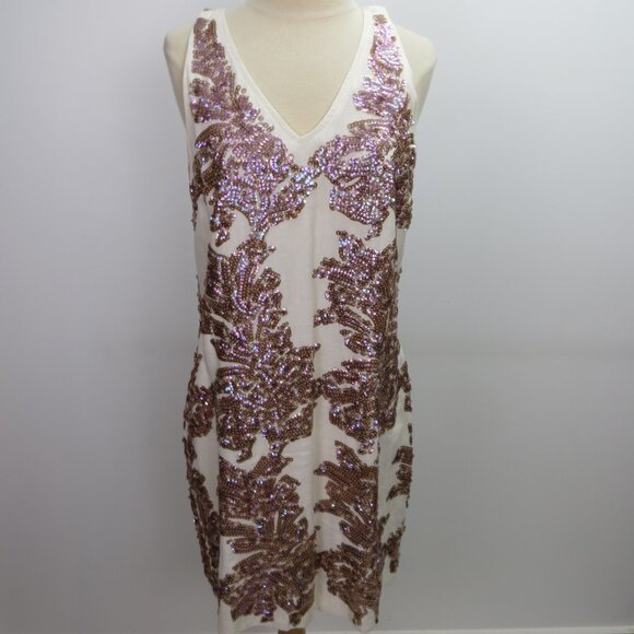 J Crew Dress Size 6 White With Pinkish Sequins all Over Sleeveless, Lined - Picture 1 of 4